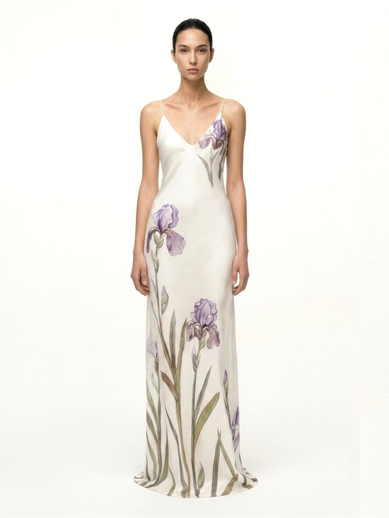 JW PEI Dresses & Skirts - JW PEI Ivory Maxi Slip Dress with Lavender Floral Print New